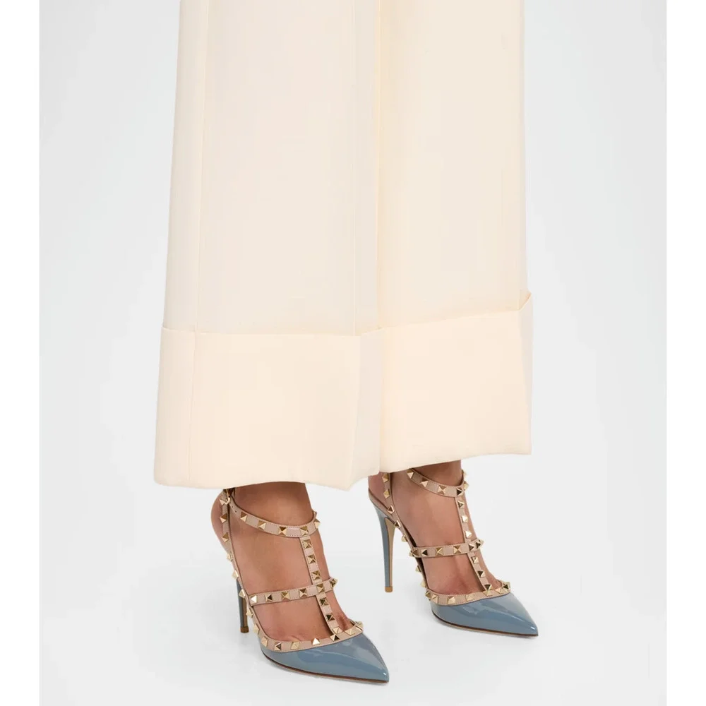 Valentino Rockstud 100mm Grey Blue Patent Poudre Nude Ankle Strap Heel Pump 36.5